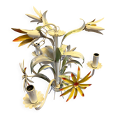 Lustre floral vintage en tôle peinte – 3 feux – années 70