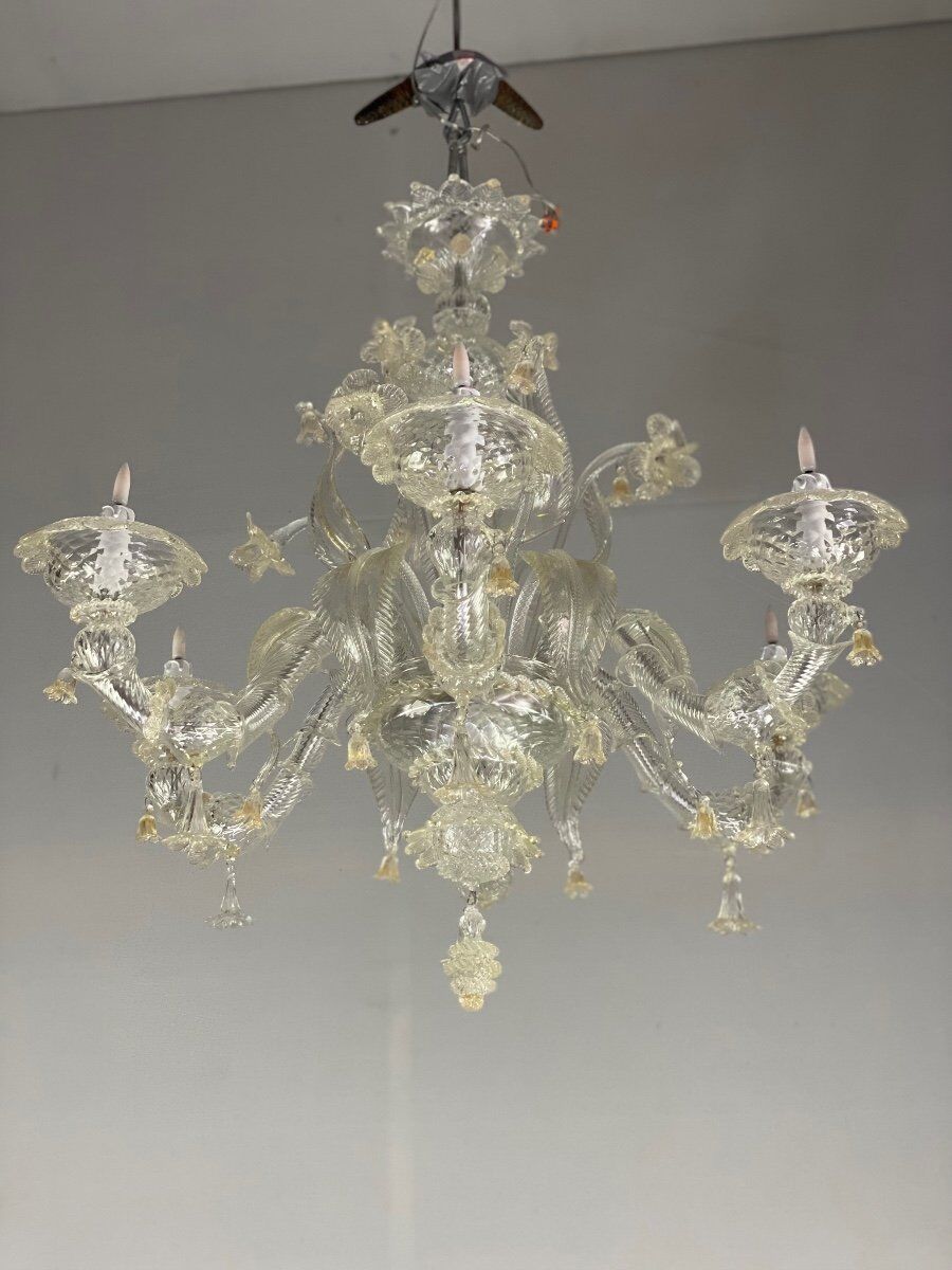 Rezzonico chandelier, venice, gilded murano glass circa 1920