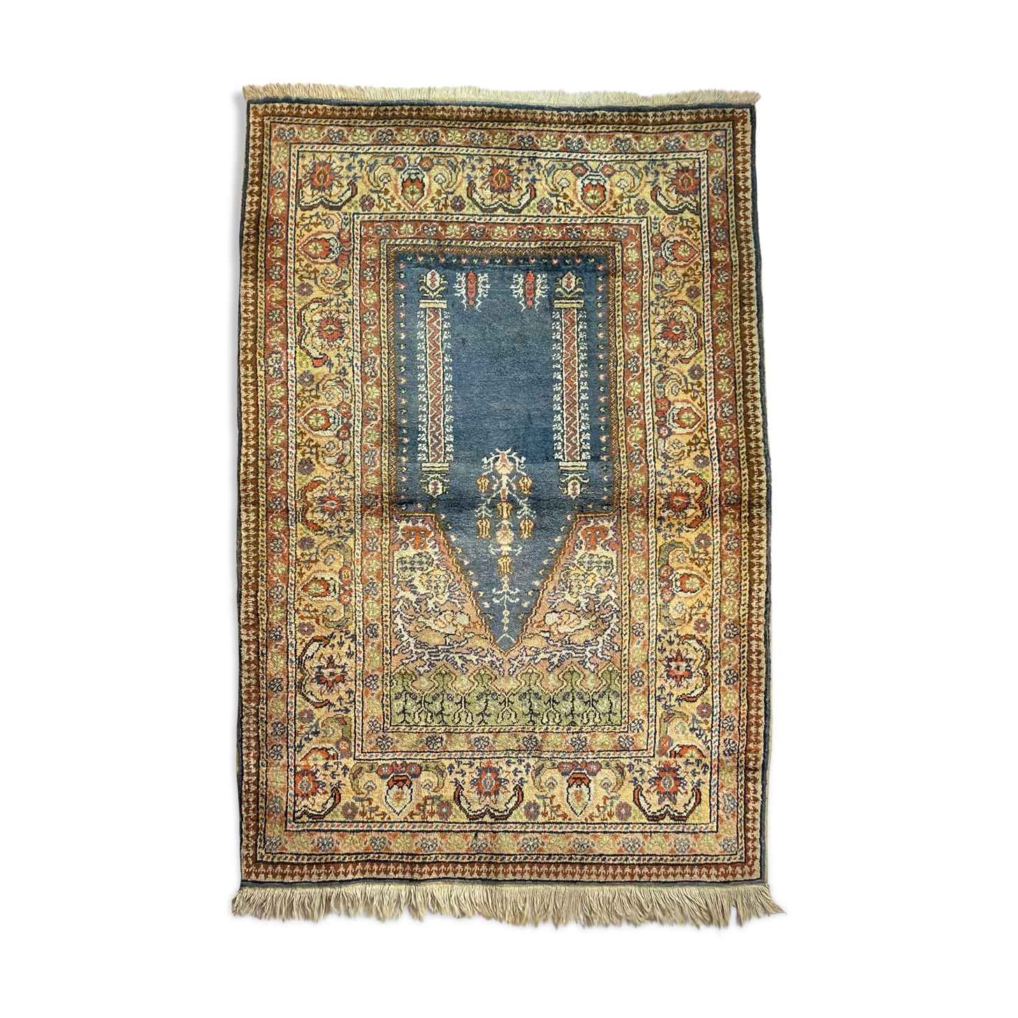 Vintage turkish silk & wool  rug ,feiner handgeknüpfter orientteppich  135x90 cm