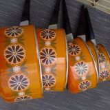 5 orange flower pans enamelled Aubecq