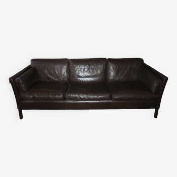 Large mid century 3-seater Danish sofa in dark brown leather, 1960s
