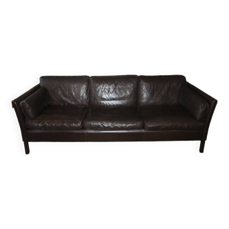 Large mid century 3-seater Danish sofa in dark brown leather, 1960s