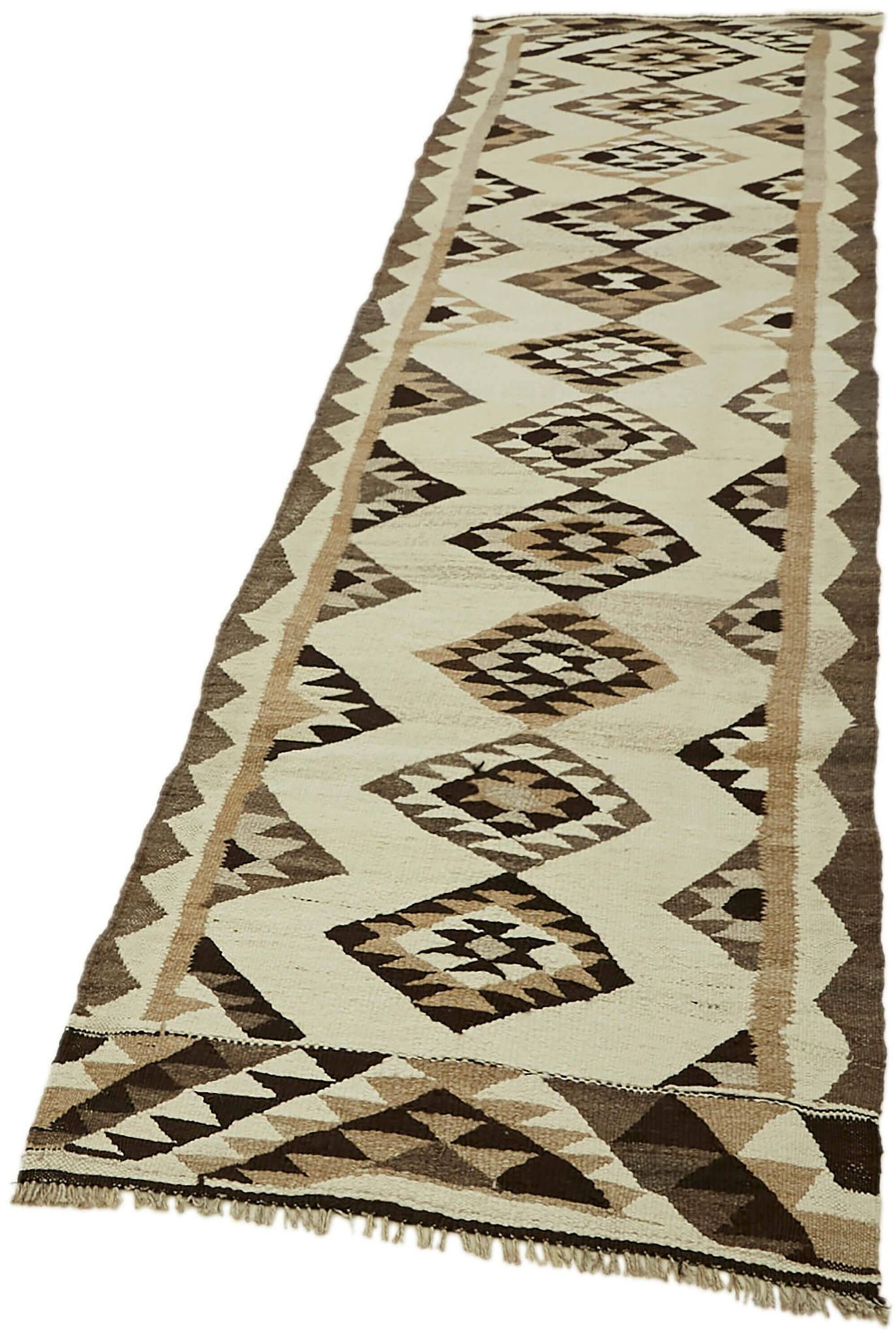 Turkish Handwoven Vintage Herki Kilim 87 cm x 334 cm
