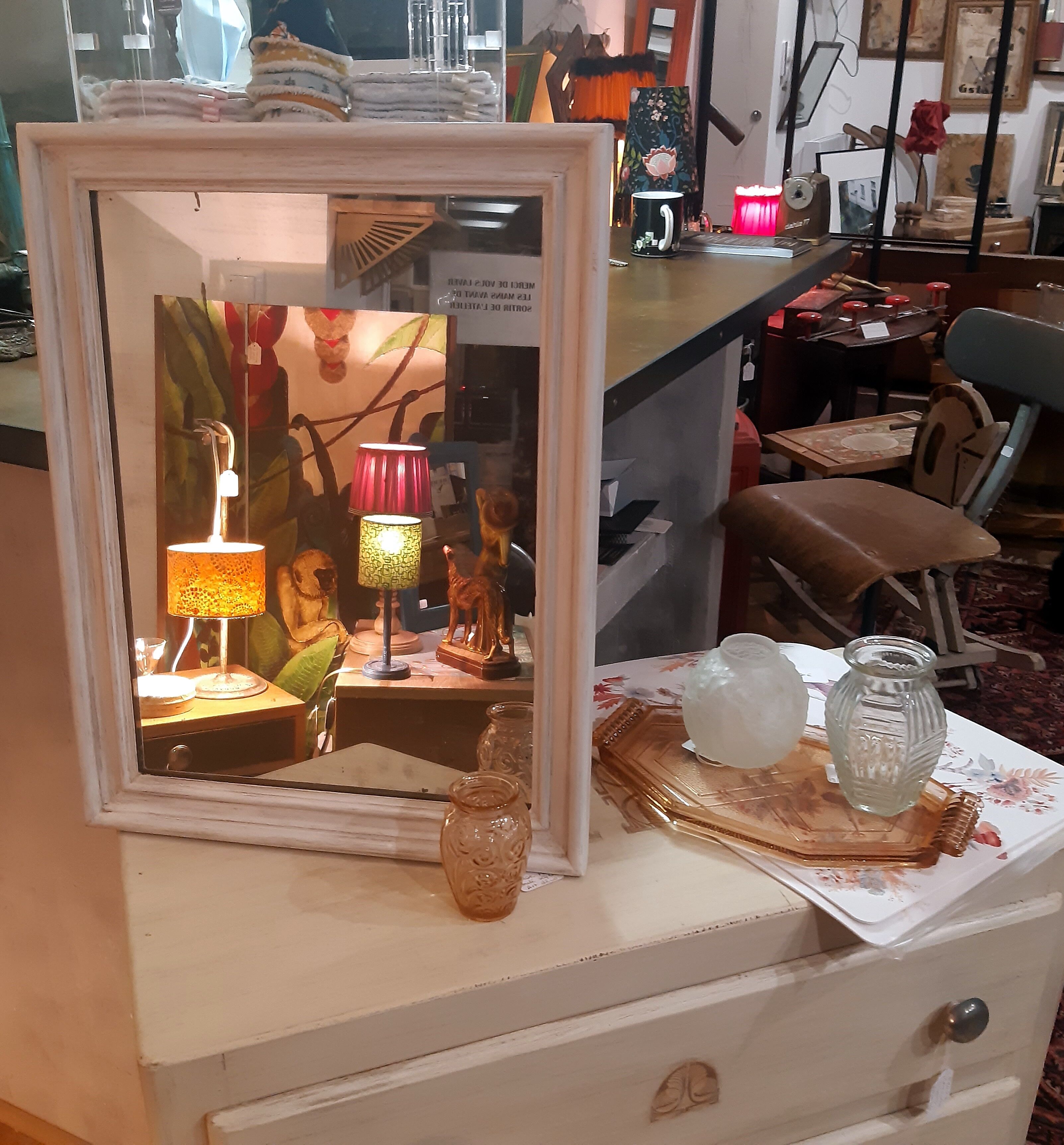 Mirror, wood, old, white patina