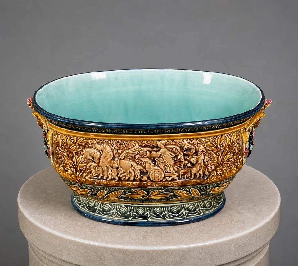 Very Important polychrome earthenware planter, French work from the 19th century.