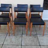 6 vintage faux leather and Scandinavian wood chairs