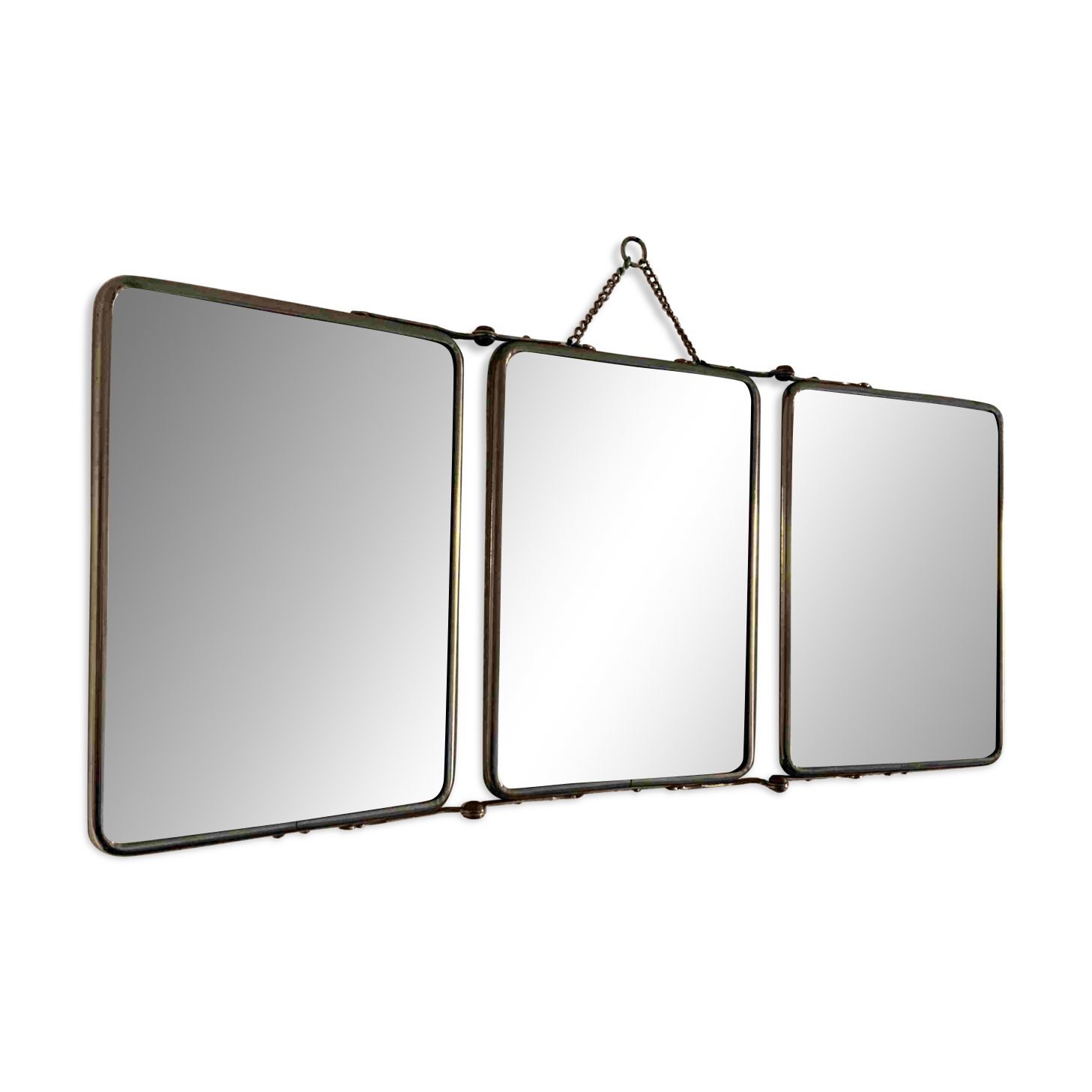 Vintage 1950s beveled barber triptych mirror in grenadine - 21 x 49 cm