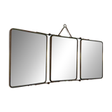 Vintage 1950s beveled barber triptych mirror in grenadine - 21 x 49 cm