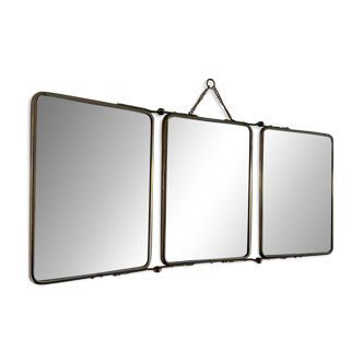 Vintage 1950s beveled barber triptych mirror in grenadine - 21 x 49 cm