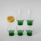 Set of 5 Long Drink Design glasses with green legs, 1970