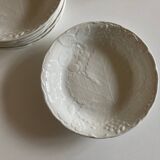 Set de 6 assiettes calotte en faïence anglaise Burleigh Davenport relief feuille de vigne et fraise