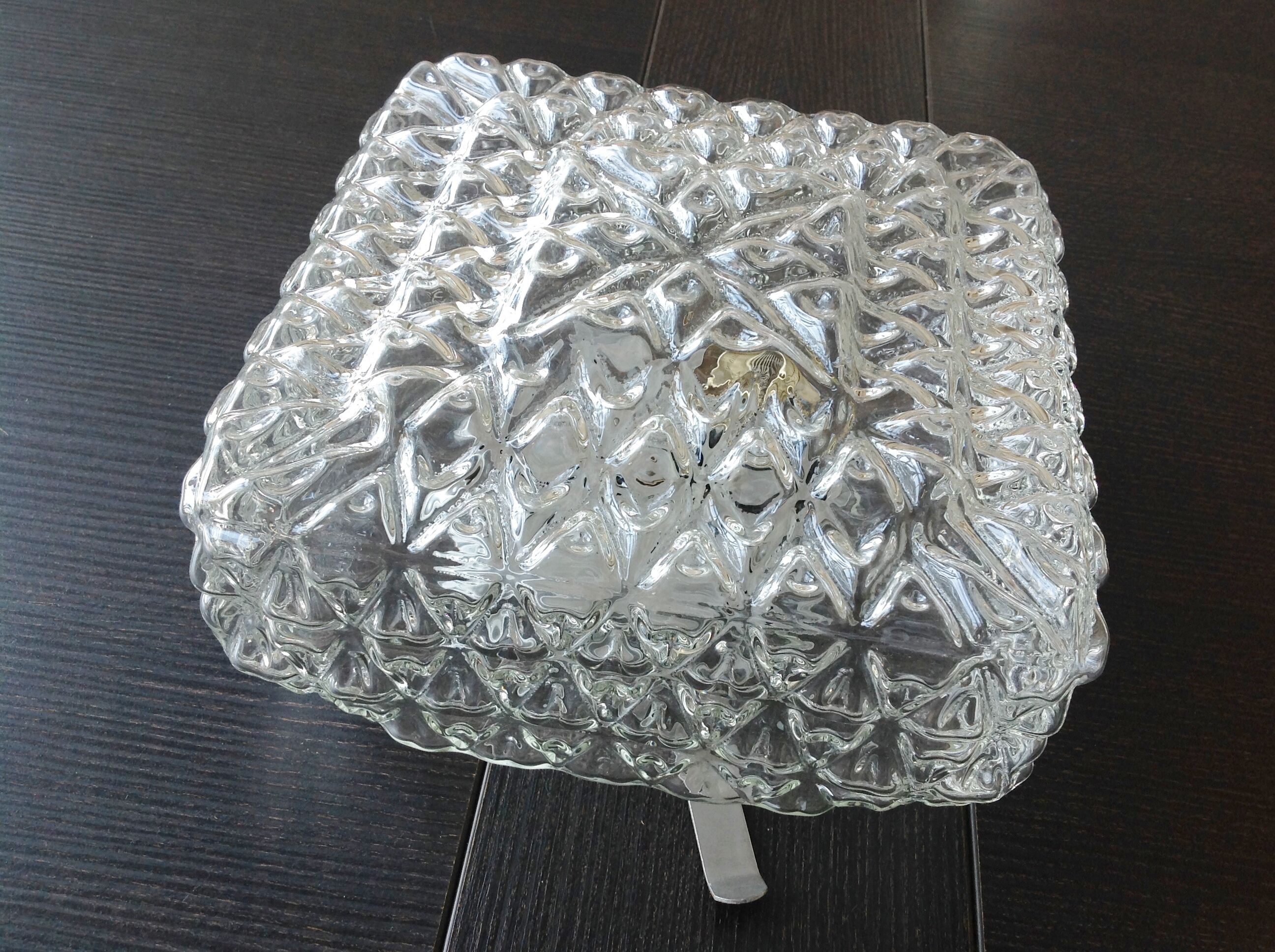 Vintage 60-70s structured glass square ceiling light
