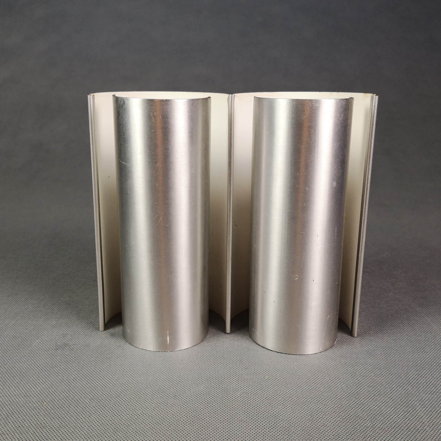 Rare 70's double wall lamp in brushed steel. Space age - French design