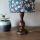 rustic chic wooden lamp, blue floral lampshade
