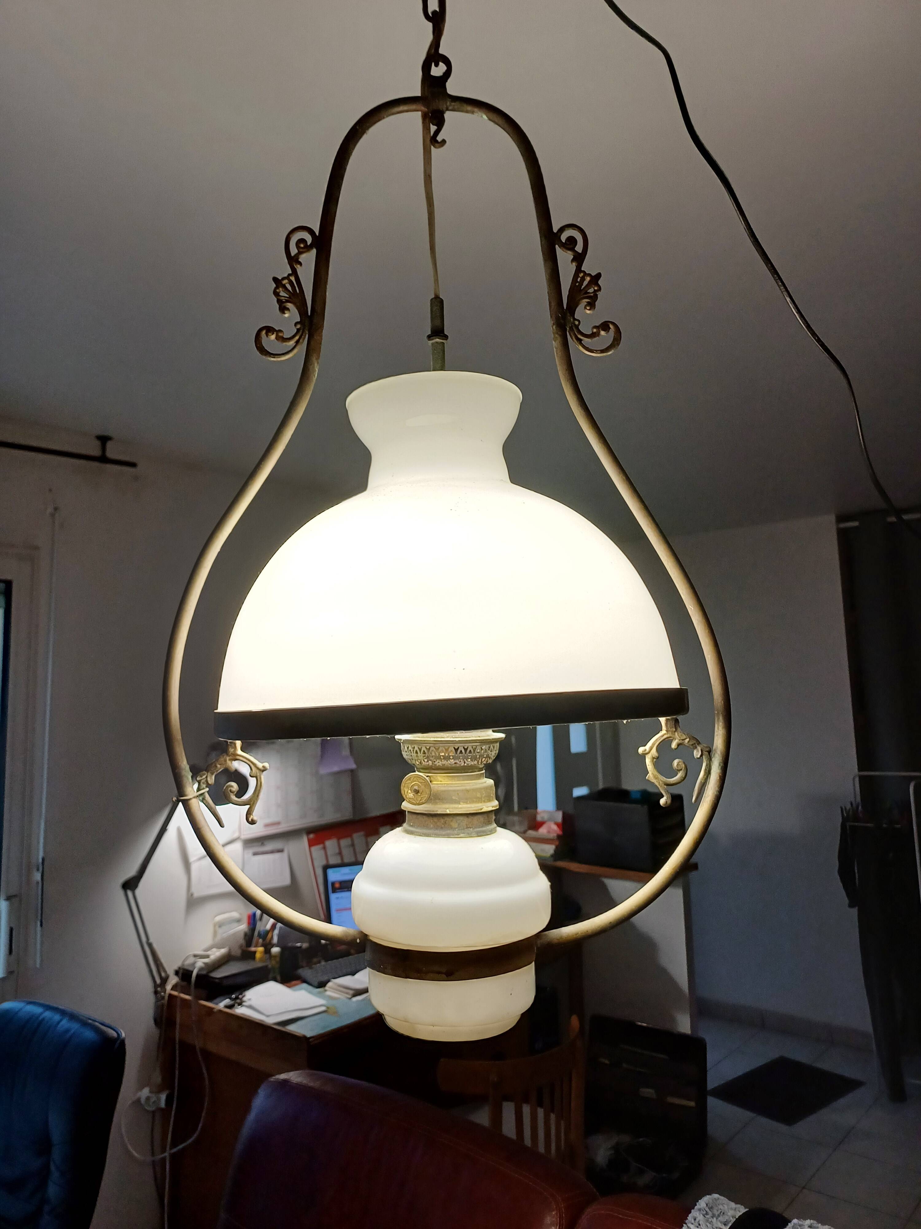 19th century white opaline pendant light