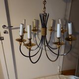 Lustre design 8 feux  métal en laiton doré
