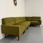 Vintage modular Scandinavian design green fabric corner sofa 1960s