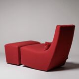 Rocking chair and footstool in red wool by Ligne Roset, France