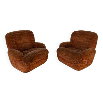 Pair of vintage velvet armchairs 1970 Italy