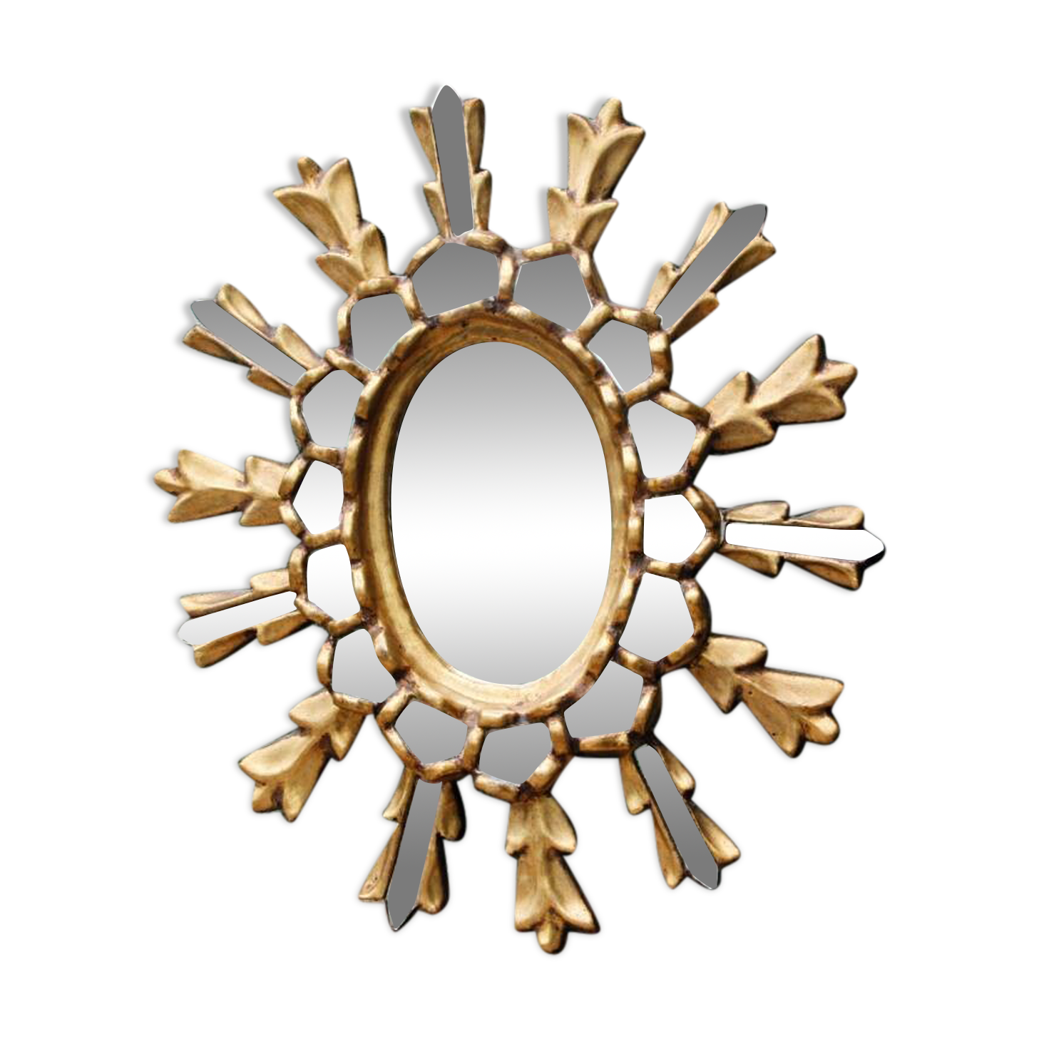 Sun mirror with parecloses, carved wood