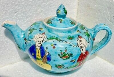 Antique ceramic teapot Asia minor musician's decoration turkey 1900 signed
