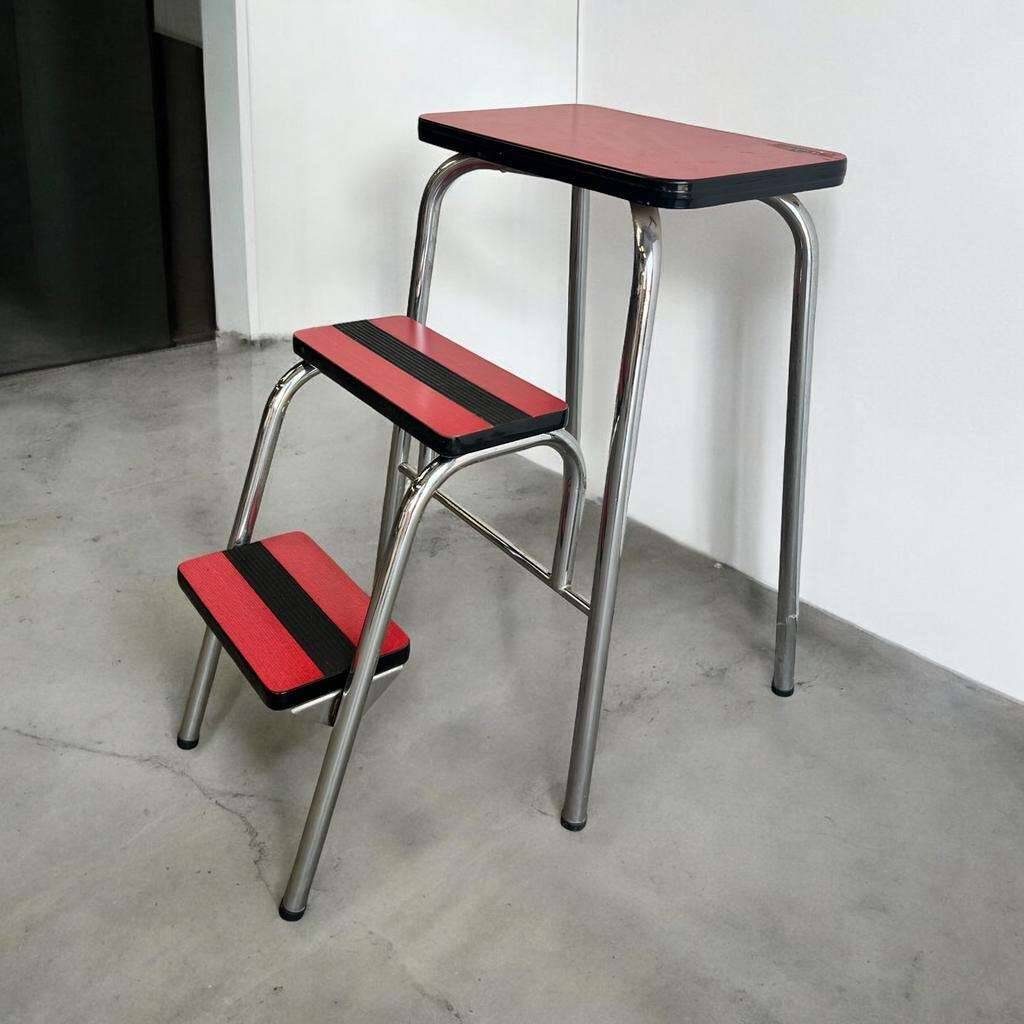 VINTAGE RED FORMICA STEP STOOL / KITCHEN STEP / MINI LADDER