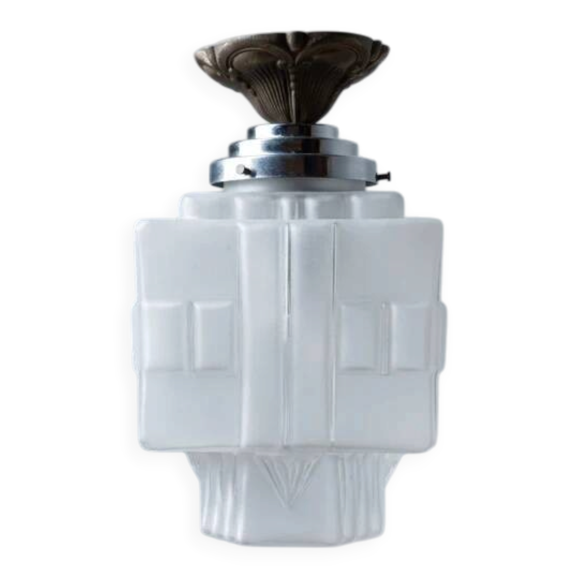 Art Deco "Skyscraper" suspension from the 1930s – Geometric frosted glass
