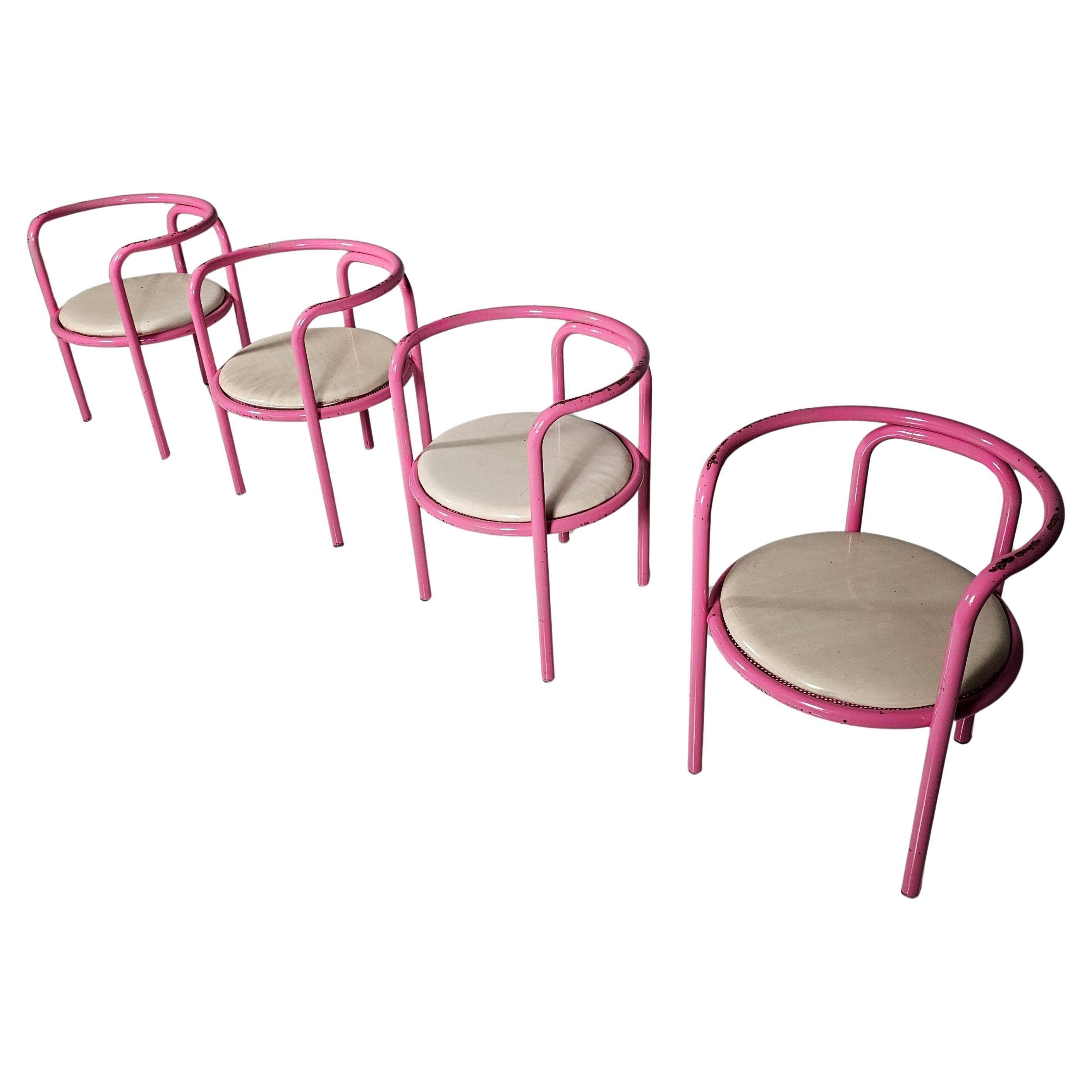 Set of 4 pink Locus Solus chairs by Gae Aulenti for Poltronova, 1960s.