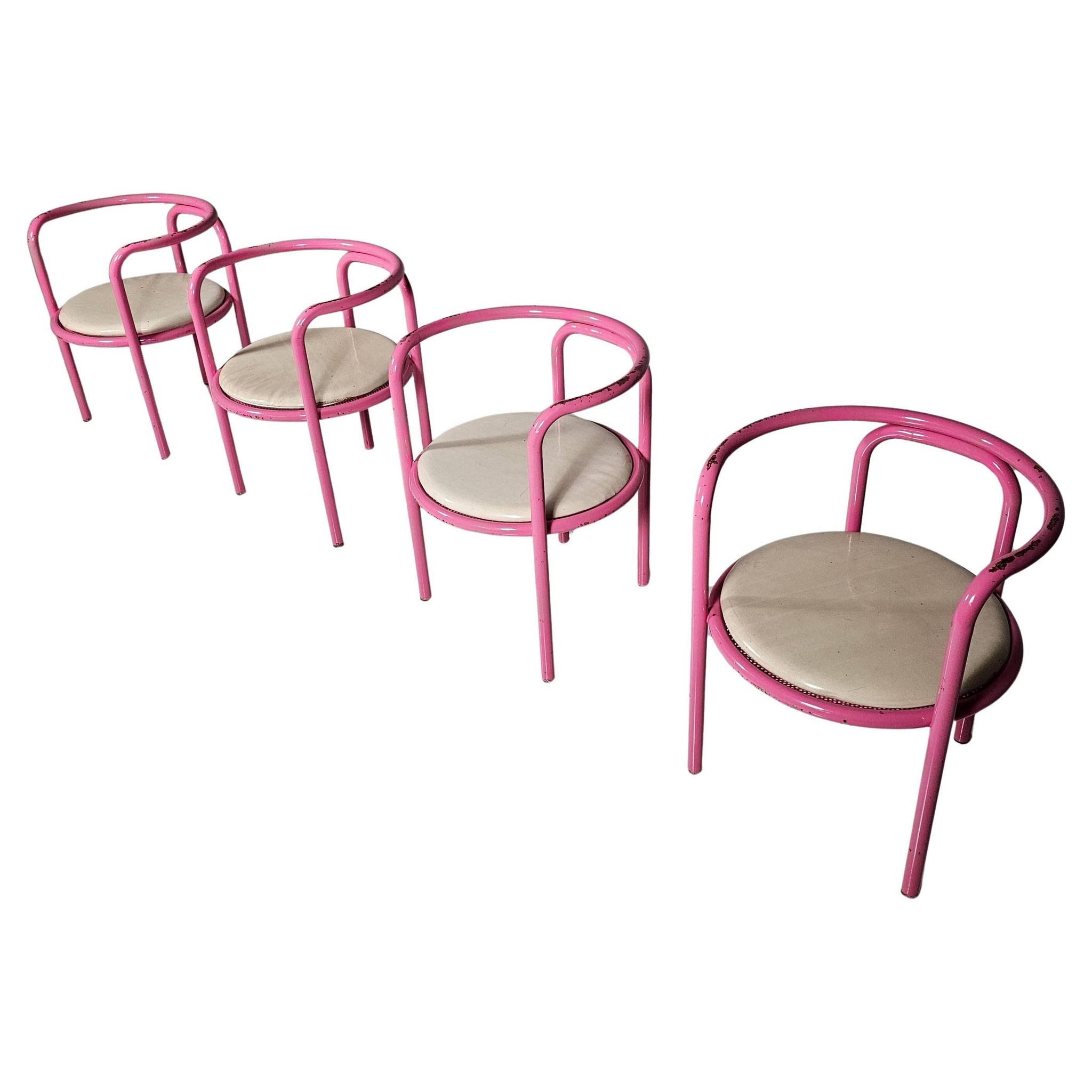 Set of 4 pink Locus Solus chairs by Gae Aulenti for Poltronova, 1960s.