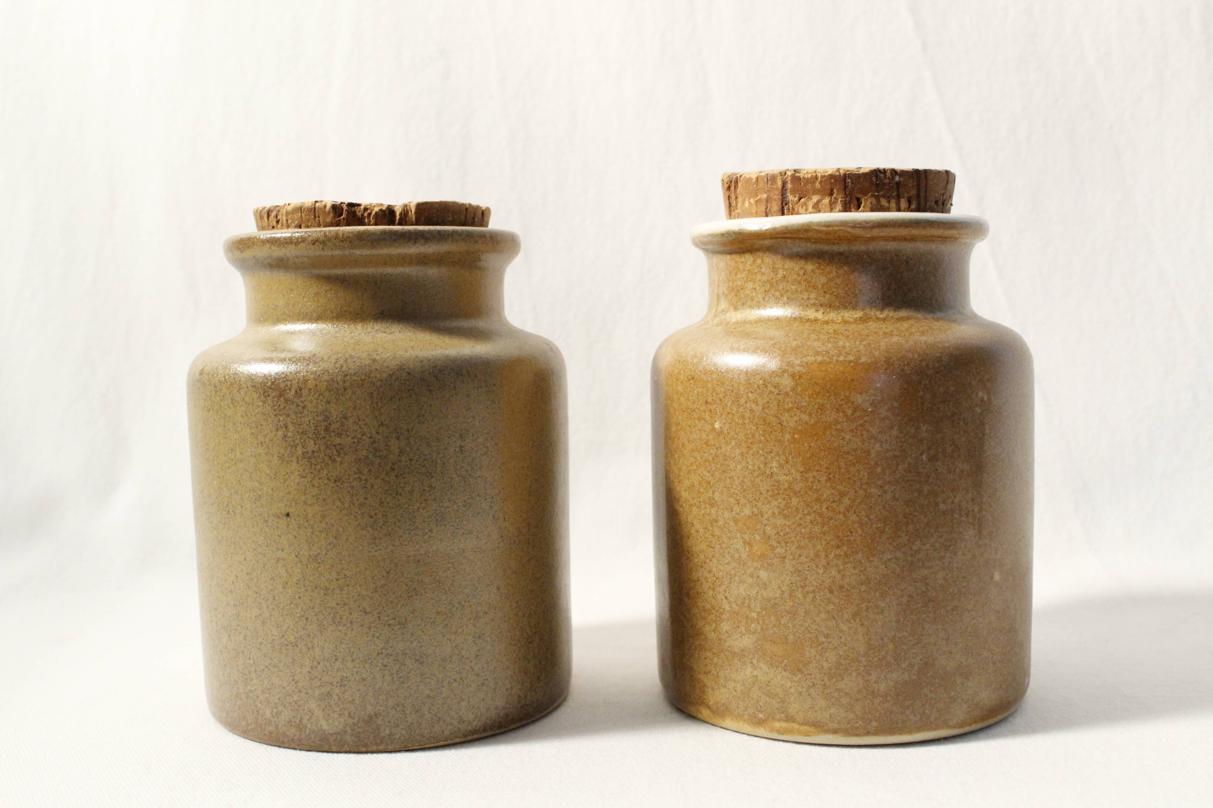 Set of 2 vintage mustard pots in brown glazed stoneware