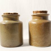 Set of 2 vintage mustard pots in brown glazed stoneware
