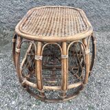 Paire de fauteuil en rotin et sa table ovale vintage
