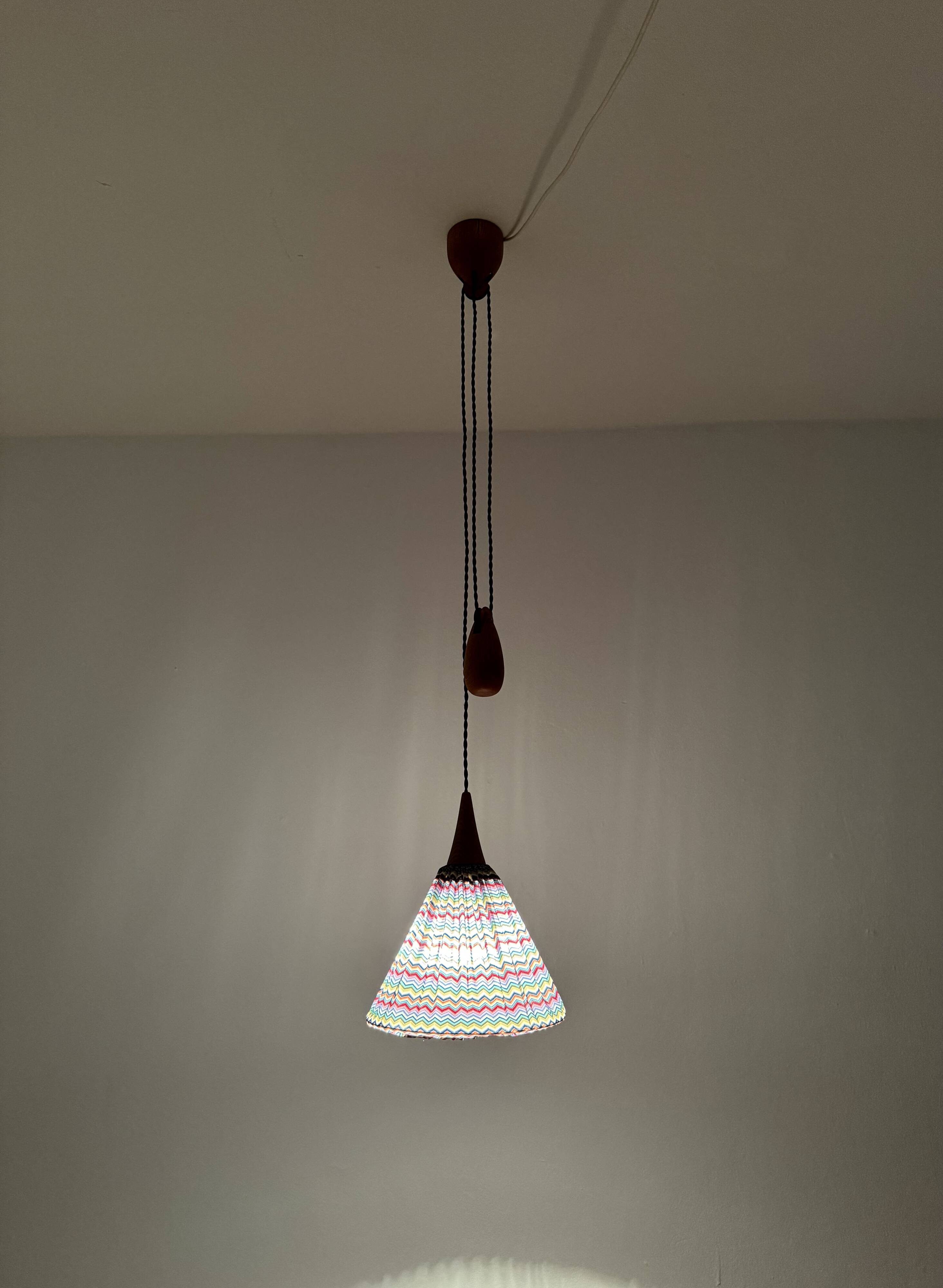 Oak Pendant Lamp with Counterweight by Uno and Östen Kristiansson