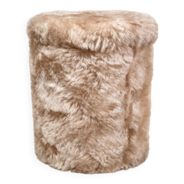 Beige faux fur cylindrical storage pouffe bohemian