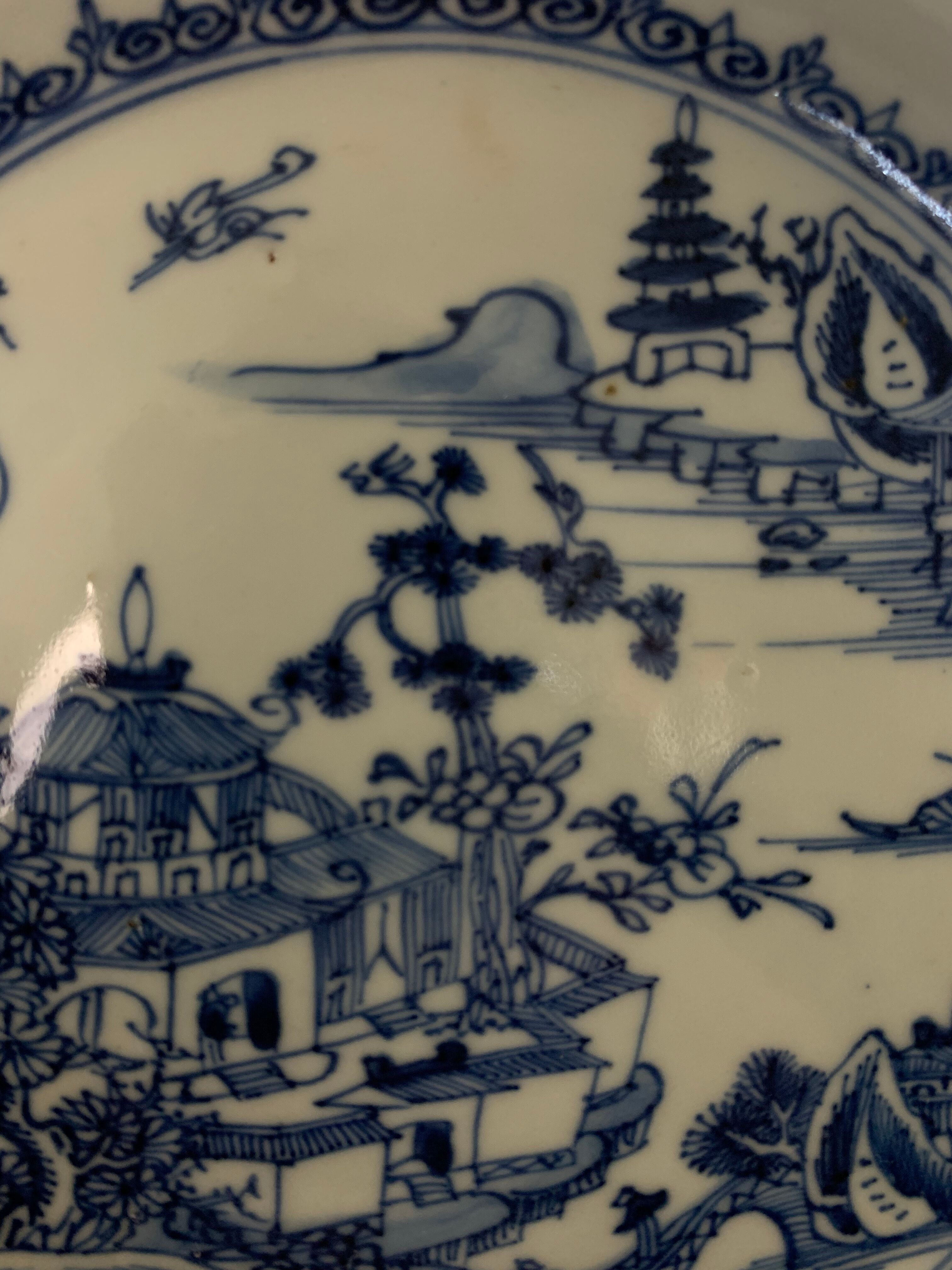 Chinese plate inspired by the company of the Indies family white blue late nineteenth century