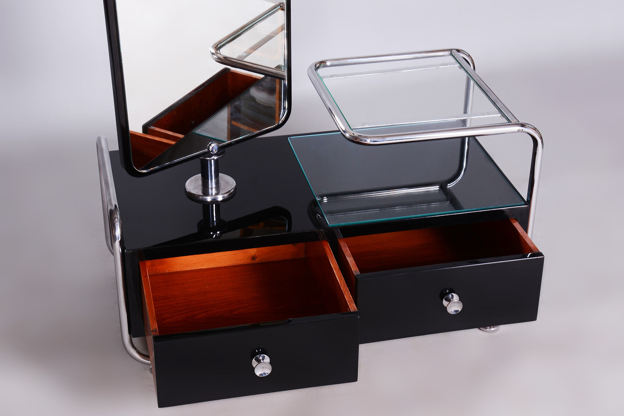 Restored black art deco dressing mirror 1930s, made by vichr a spol