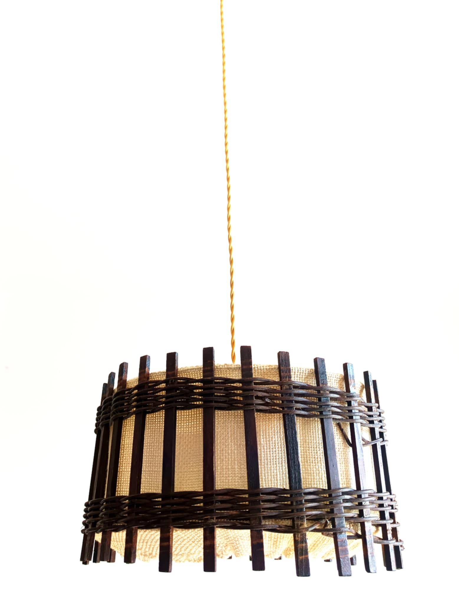 Wood and burlap pendant light, 1970