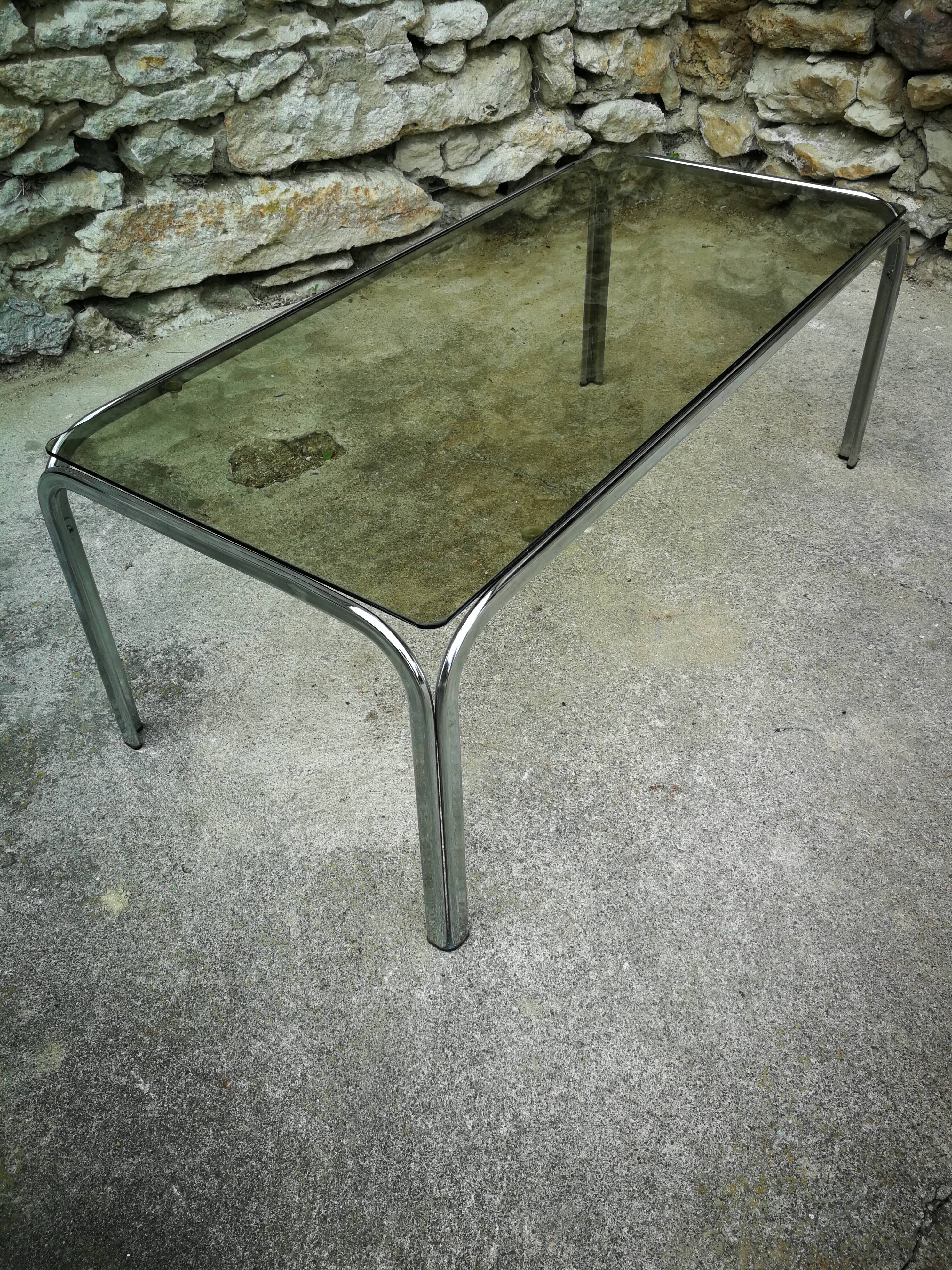 Coffee table smoked glass and chrome year 70