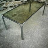 Table basse verre fumé et chrome année 70