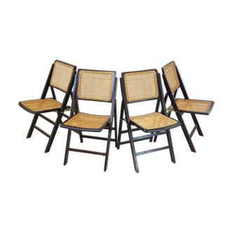 Suite de 4 chaises pliantes cannage 1970 vintage