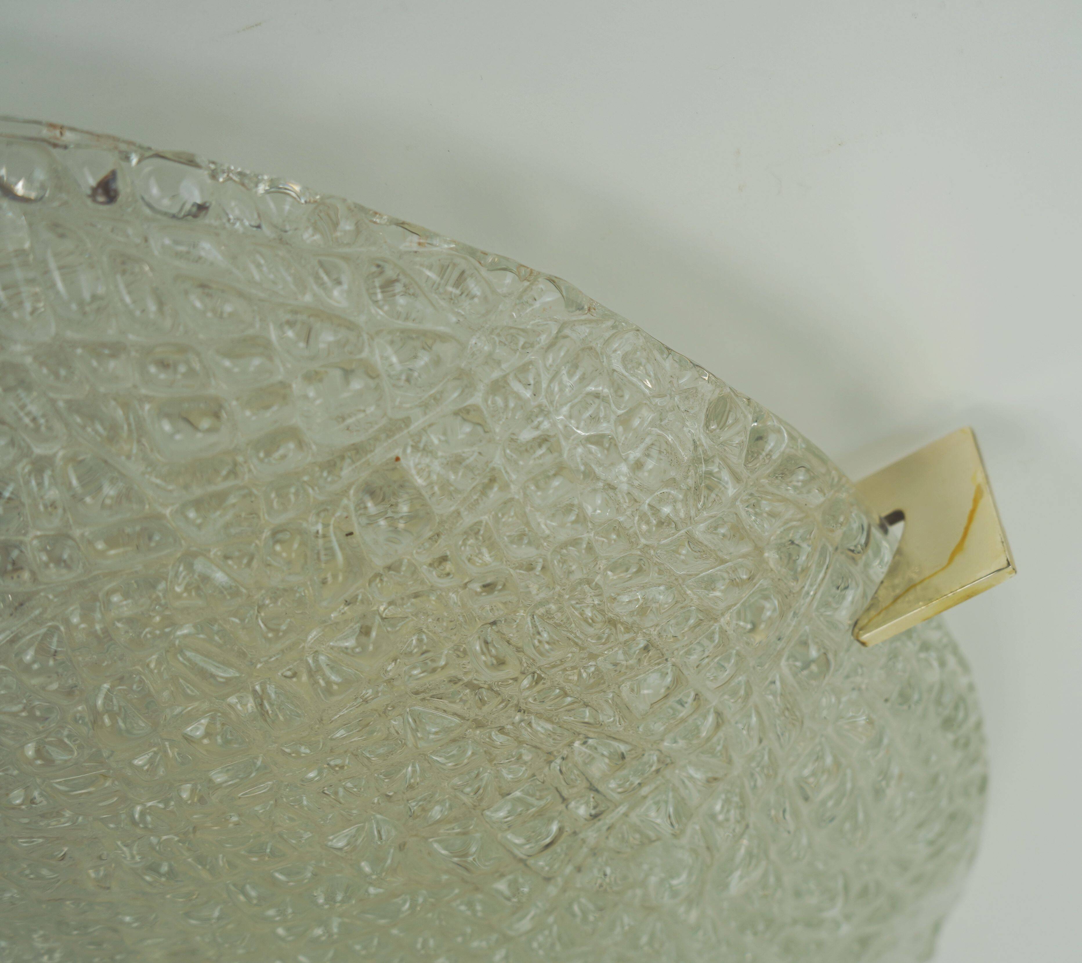 vintage kaiser ice glass ceiling LAMP flush mount 60/70's relief surface