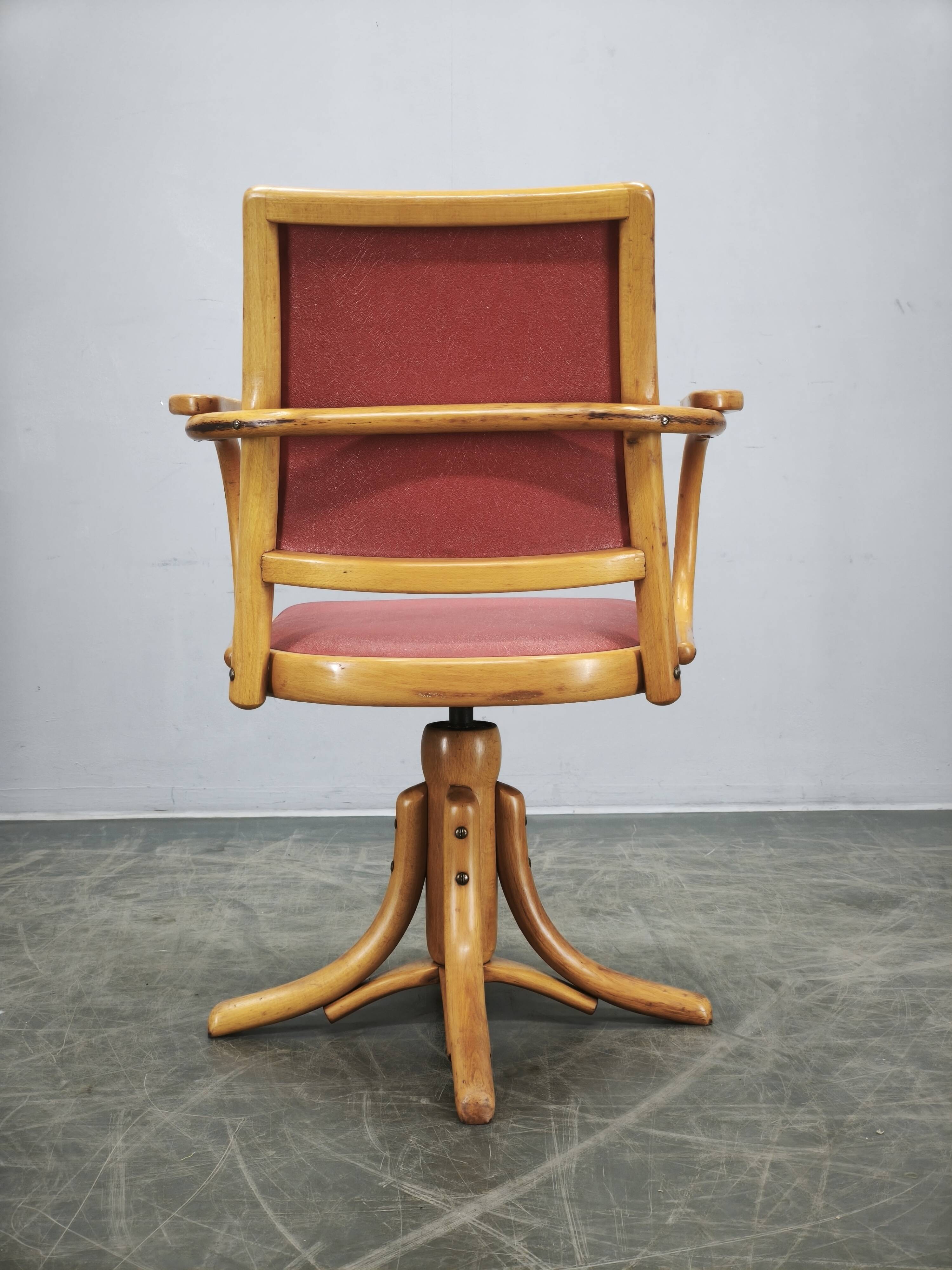 Ligna Adjustable Swivel Office Chair, Czechoslovakia, 1950s