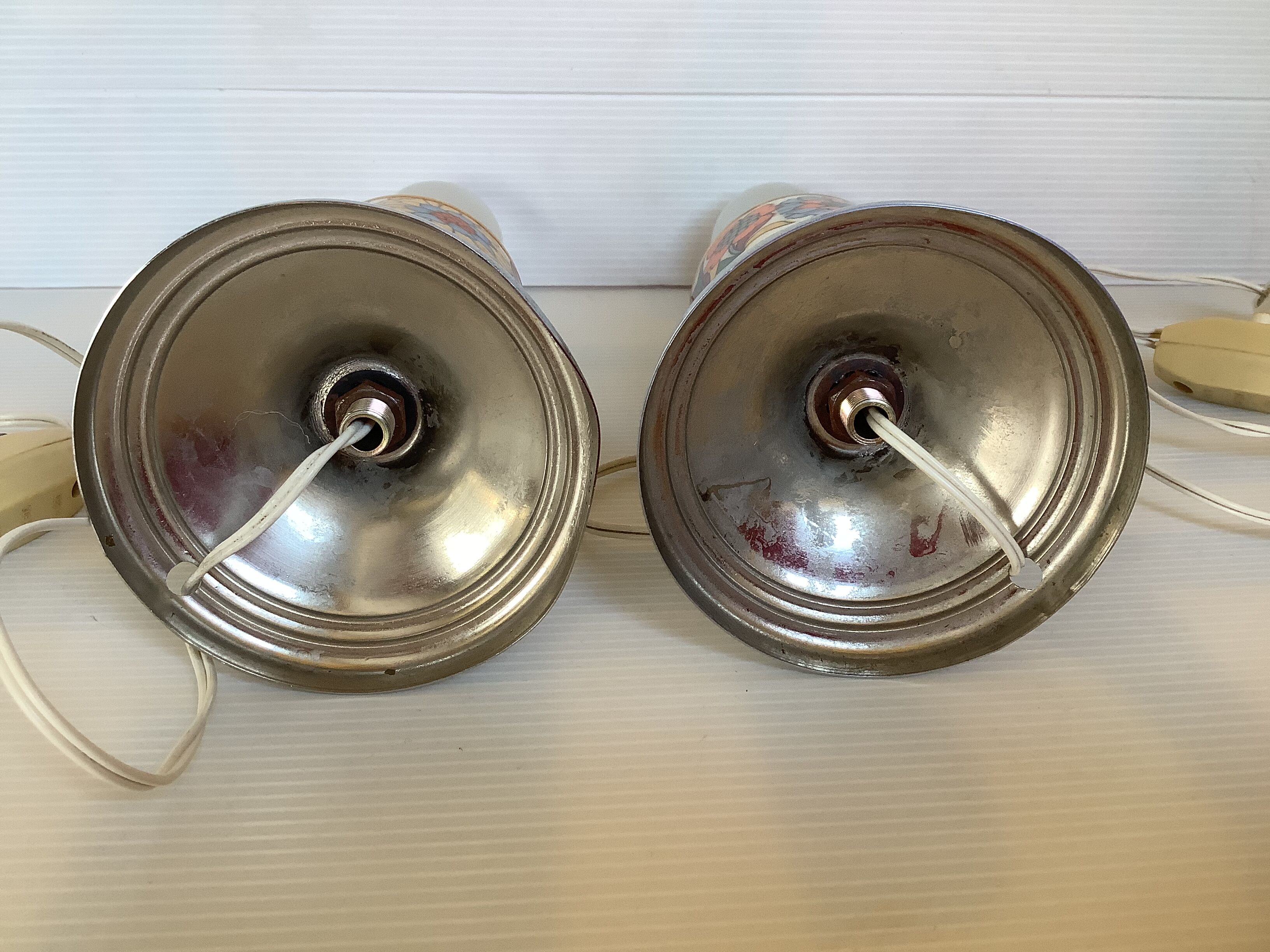 Pair of lamps style Acapulco ceramic and chromed metal