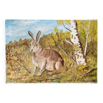 Huile sur toile lièvre lapin