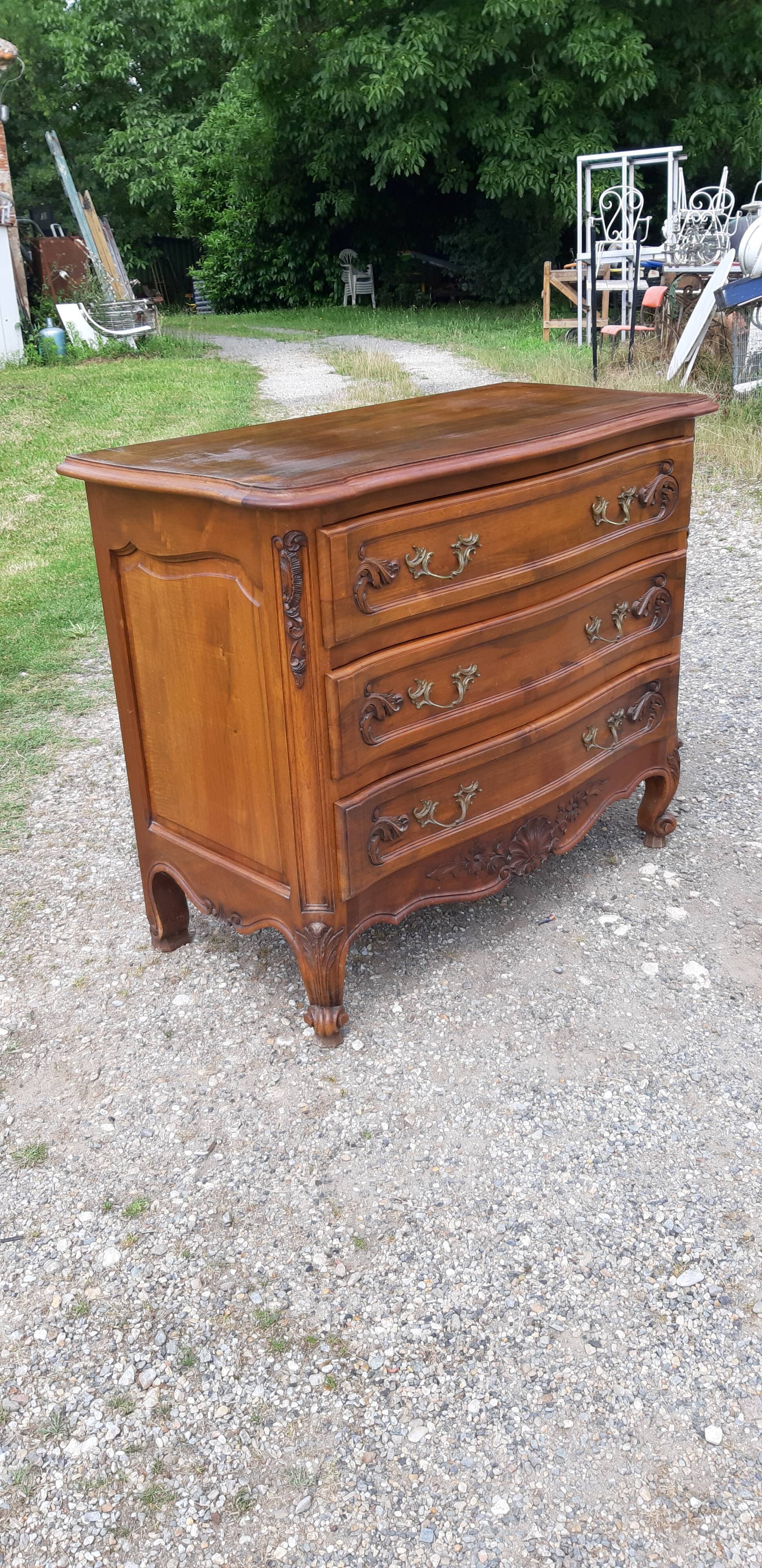Chest of drawers 3 drawers walnut and brass