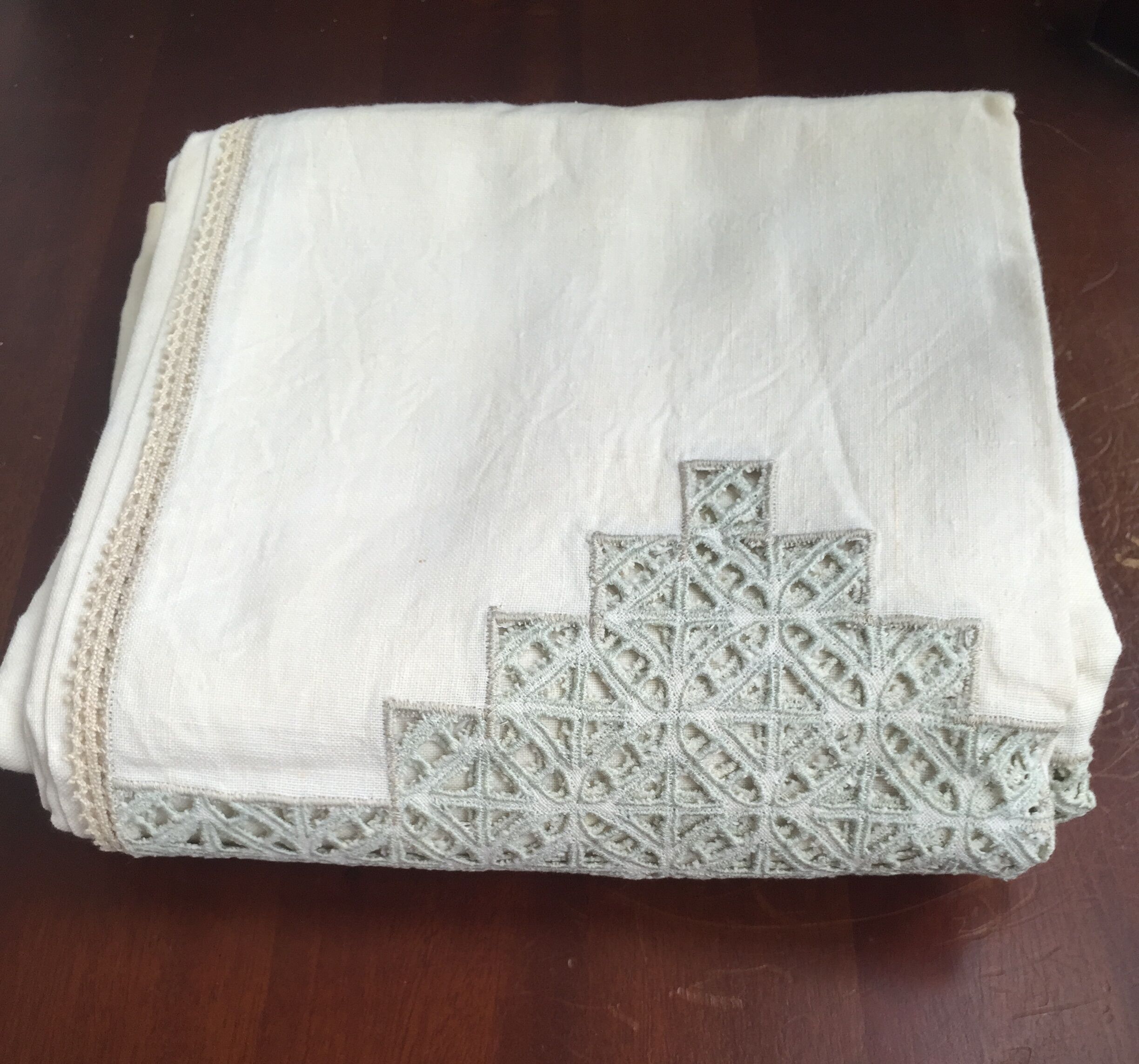Old embroidered cotton tablecloth