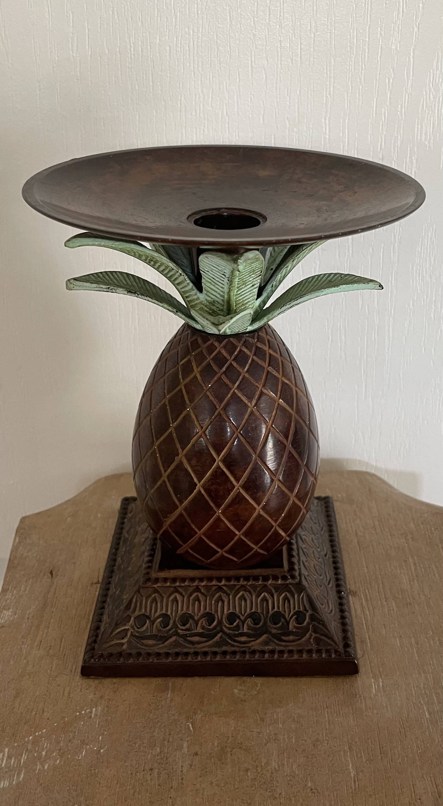 Pair of vintage bronze pineapple candlesticks