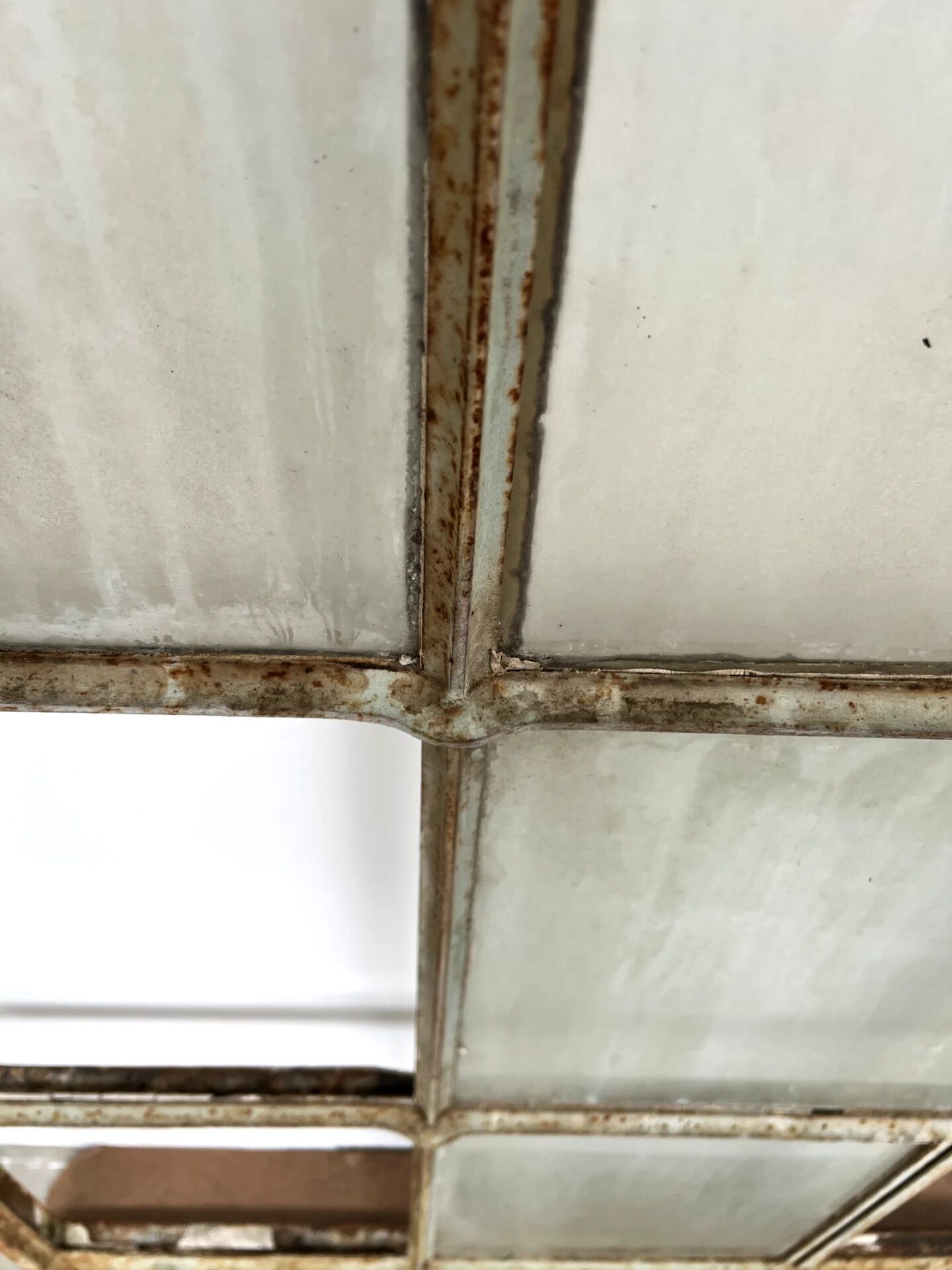 Old steel workshop skylight with opening.
