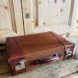 Fabric and leather suitcase