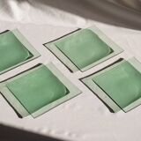 Set of 4 small square green glass plates/bowls